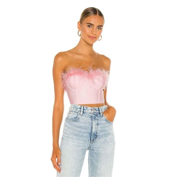 superdown Tops - Superdown Ramona Feather Trim Bustier Top in Blush Pink